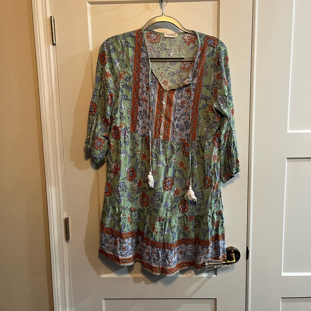 Boho Floral Mini Dress - Green Pattern